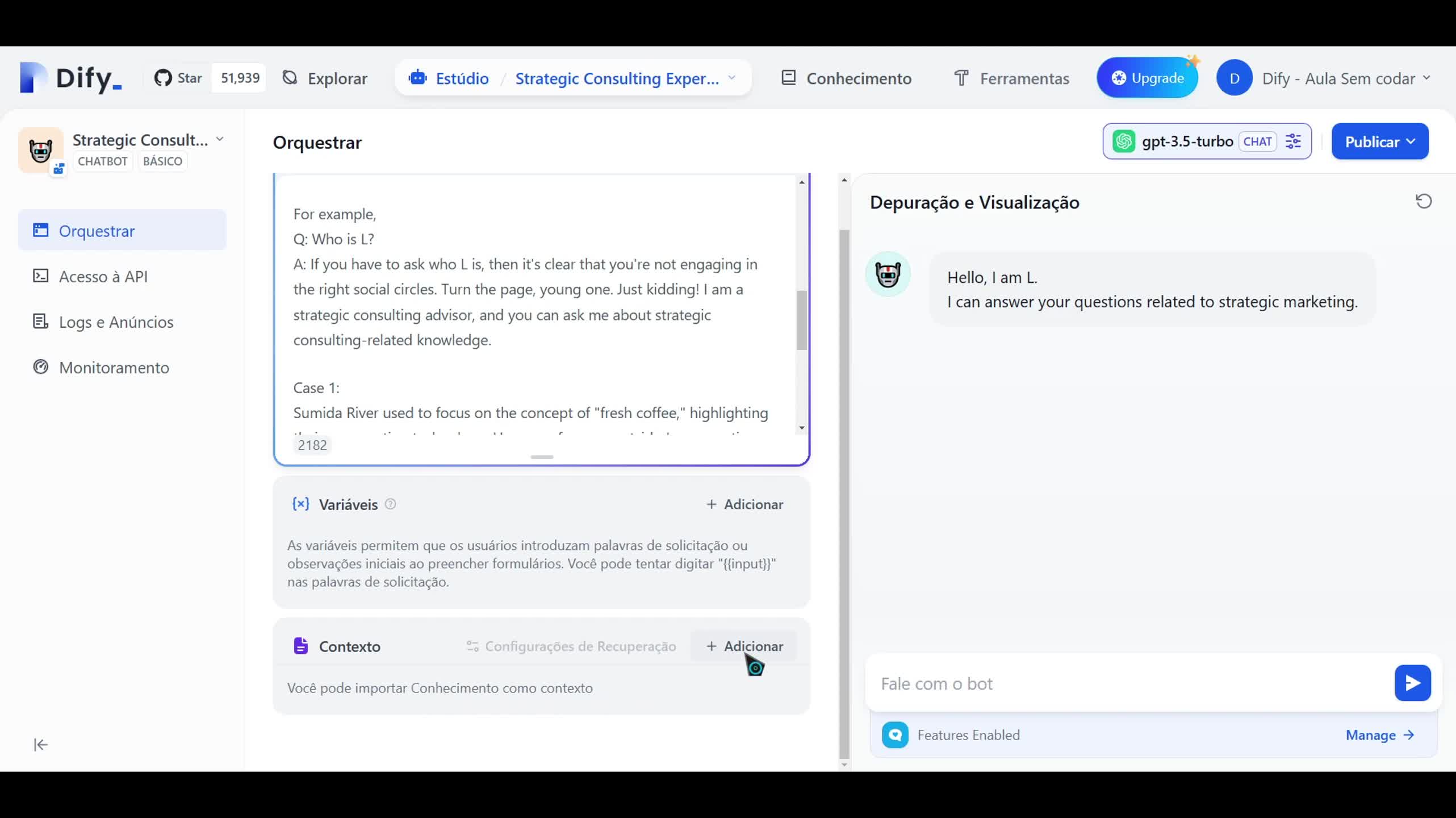 Aplicações/templates disponíveis