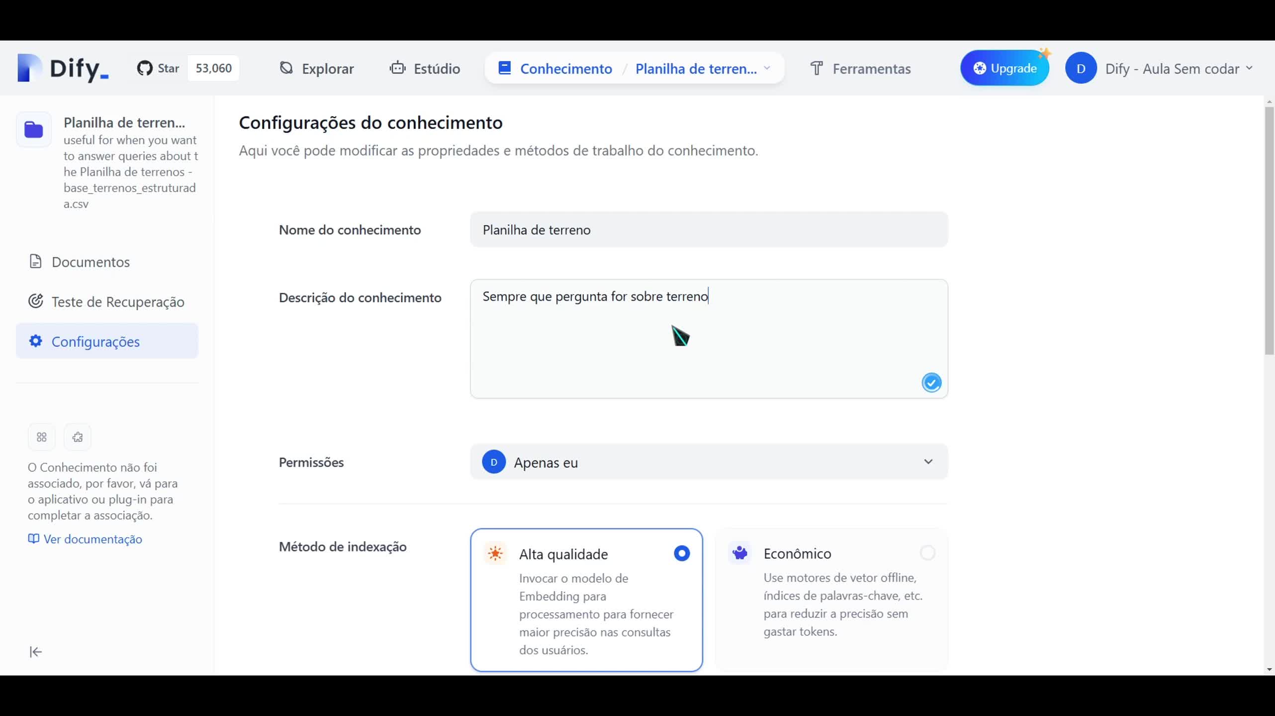 Como inserir uma planilha como base de conhecimento