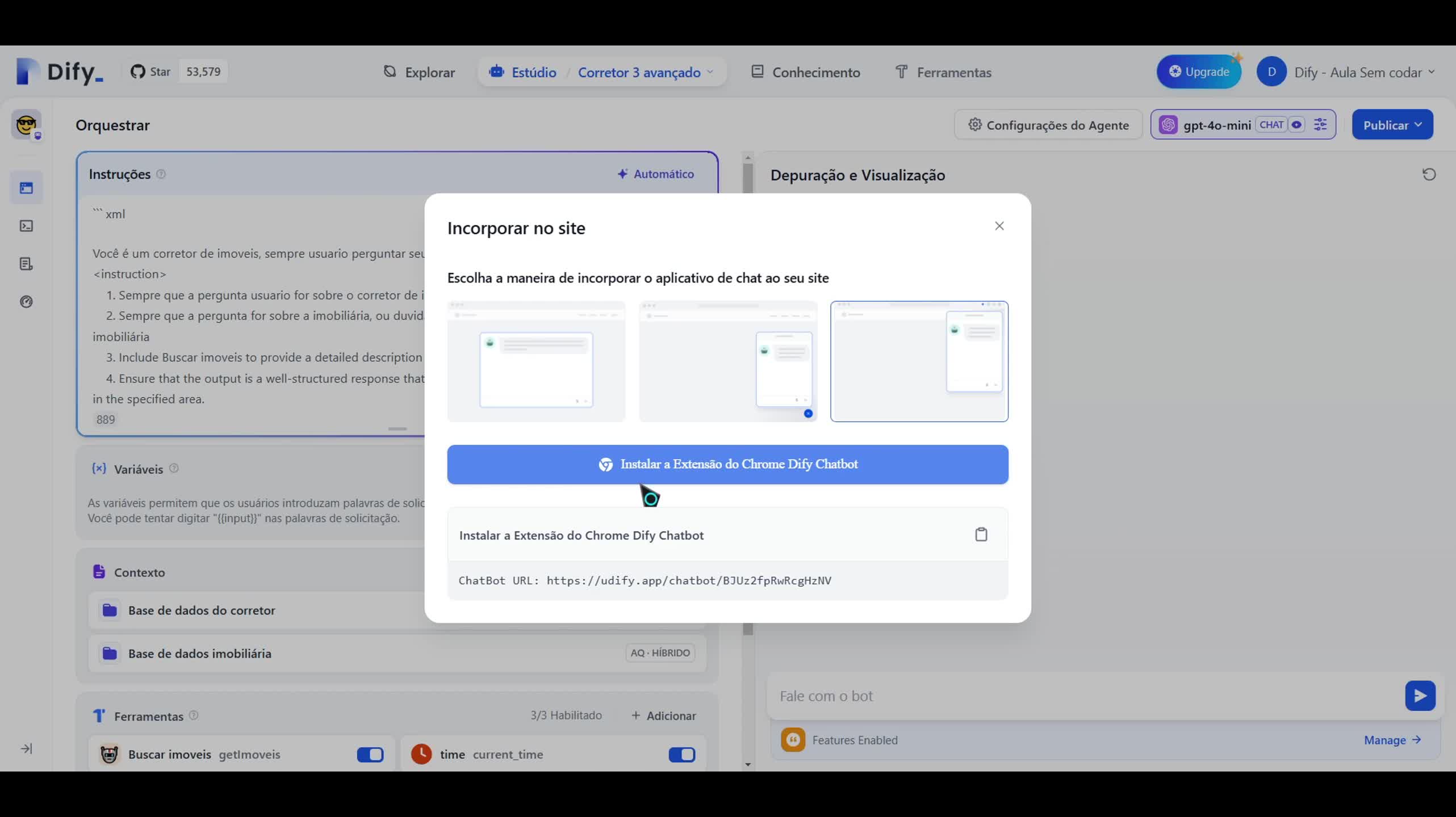 Como publicar seu Agente link e incorporado