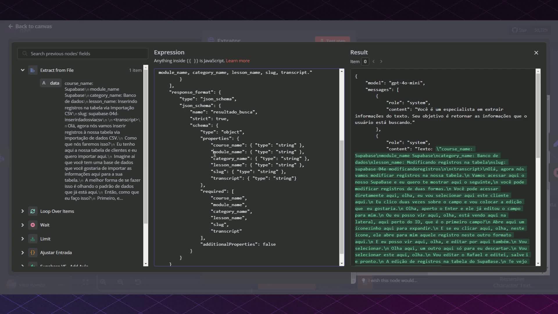 Como popular os dados para Supabase Vector Store usando N8N