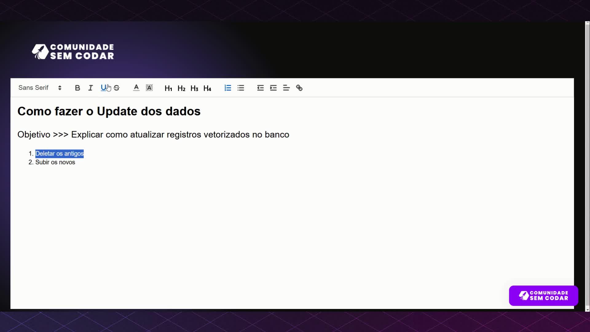 Como fazer o Update dos dados