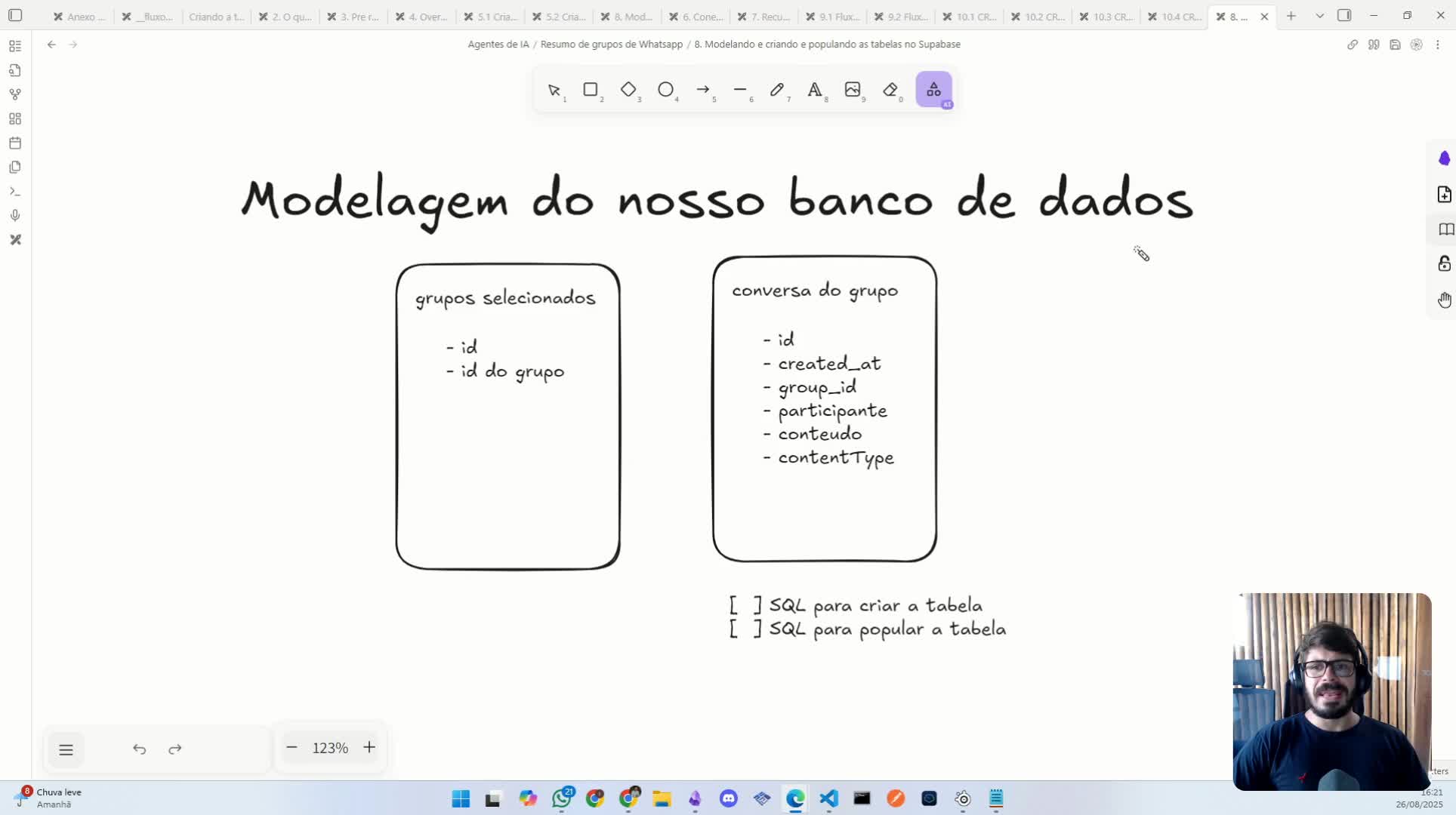 Modelando e criando e populando a tabela no Supabase