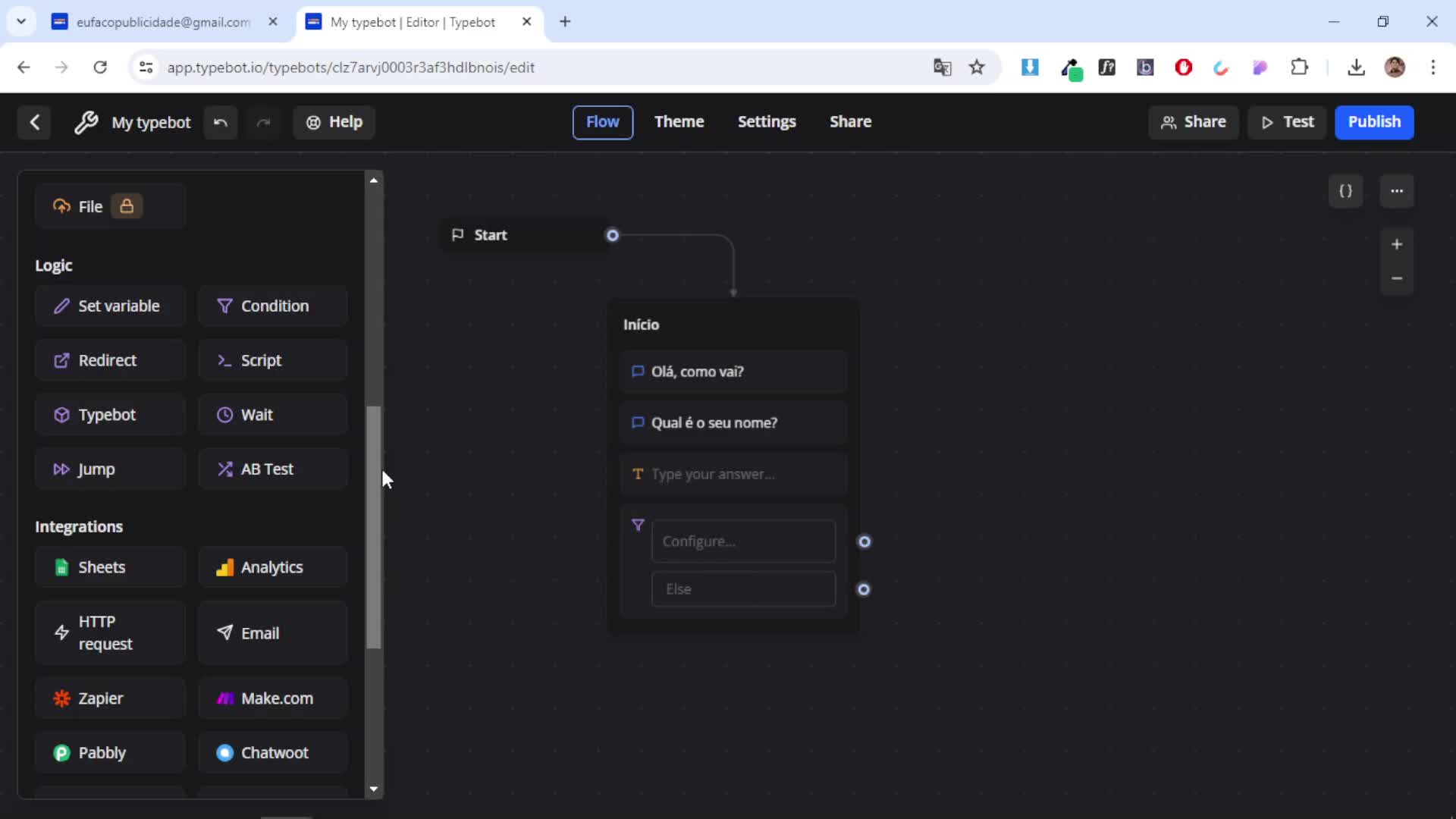 Aba Fluxo/Flow (canva, blocos e conex��es)